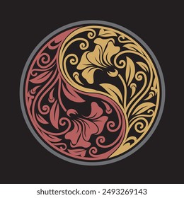 Ornament in the form of a yin yang circle on a black background