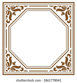 ornament frame, baroque border classic style, gold decorative floral elements for design invitations, greeting cards, labels, cover book, monogram, wedding decoration and laser cutting, place for text