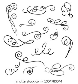 Ornament frames and scroll swirls element.  Calligraphic wedding curl and swirly line.  For calligraphy graphic design, postcard, menu, wedding invitation, romantic style. Vector illustration.
