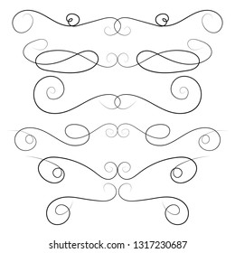 Ornament frames and scroll swirls element. Calligraphic wedding curl and swirly line. For calligraphy graphic design, postcard, menu, wedding invitation, romantic style. Vector illustration.