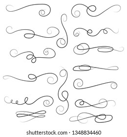 Ornament frames and scroll swirls element. Calligraphic wedding curl and swirly line. For calligraphy graphic design, postcard, menu, wedding invitation, romantic style. Vector illustration.