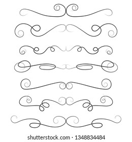 Ornament frames and scroll swirls element. Calligraphic wedding curl and swirly line. For calligraphy graphic design, postcard, menu, wedding invitation, romantic style. Vector illustration.