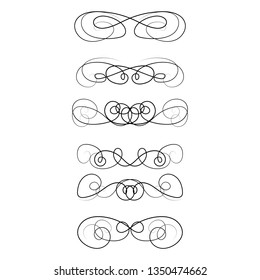 Ornament frames and scroll swirls element. Calligraphic wedding curl and swirly line. For calligraphy graphic design, postcard, menu, wedding invitation, romantic style. Vector illustration.
