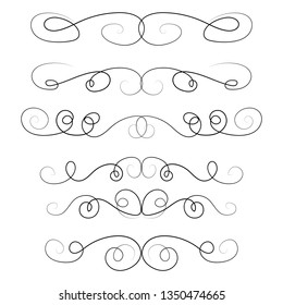 Ornament frames and scroll swirls element. Calligraphic wedding curl and swirly line. For calligraphy graphic design, postcard, menu, wedding invitation, romantic style. Vector illustration.