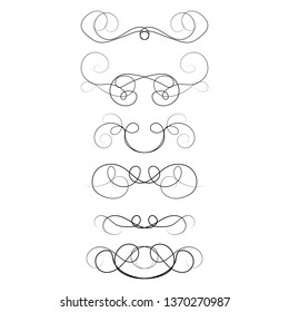 Ornament frames and scroll swirls element. Calligraphic wedding curl and swirly line. For calligraphy graphic design, postcard, menu, wedding invitation, romantic style. Vector illustration.