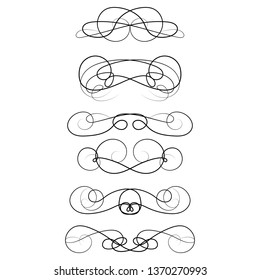 Ornament frames and scroll swirls element. Calligraphic wedding curl and swirly line. For calligraphy graphic design, postcard, menu, wedding invitation, romantic style. Vector illustration.