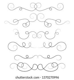 Ornament frames and scroll swirls element. Calligraphic wedding curl and swirly line. For calligraphy graphic design, postcard, menu, wedding invitation, romantic style. Vector illustration.
