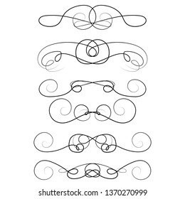 Ornament frames and scroll swirls element. Calligraphic wedding curl and swirly line. For calligraphy graphic design, postcard, menu, wedding invitation, romantic style. Vector illustration.
