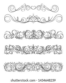 Ornament frames and scroll swirls element. Calligraphic wedding curl and swirly line. 
For calligraphy graphic design, postcard, menu, screen saver at the end of the text, wedding invitation.
 Vector 