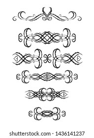Ornament frames and scroll swirls element. Calligraphic wedding curl and swirly line. 
For calligraphy graphic design, postcard, menu, screen saver at the end of the text, wedding invitation.
 Vector 