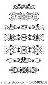 Ornament frames and scroll swirls element. Calligraphic wedding curl and swirly line. 
For calligraphy graphic design, postcard, menu, screen saver at the end of the text, wedding invitation.
 Vector 