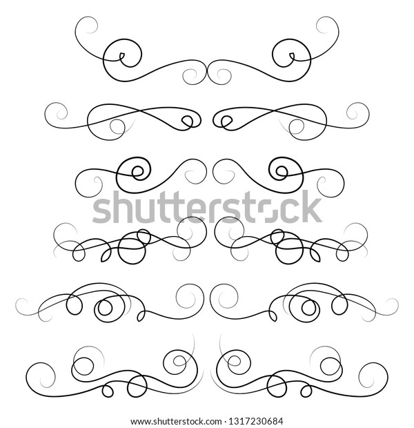 Ornament frames and scroll swirls element.\
Calligraphic wedding curl and swirly line. For calligraphy graphic\
design, postcard, menu, wedding invitation, romantic style. Vector\
illustration.