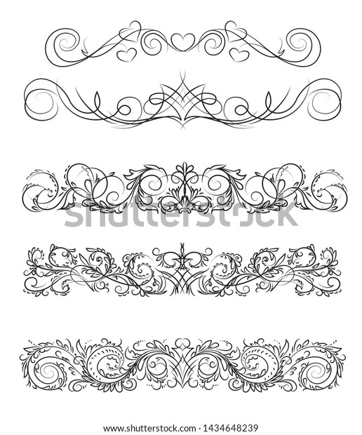 Ornament frames and scroll swirls element. Calligraphic\
wedding curl and swirly line. \
For calligraphy graphic design,\
postcard, menu, screen saver at the end of the text, wedding\
invitation.\
 Vector 