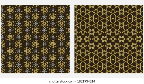 Ornament geometric background patterns. Black and gold tones. Wallpaper texture. Vector image
