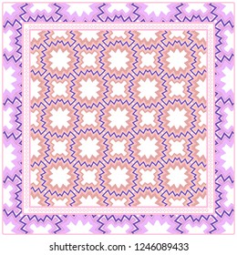 Ornament With Geometric Colorful Pattern. For Print On Fabric, Papper, Silk Neck Scarf, Kerchief Design. Vector Illustration