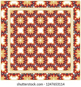 Ornament With Geometric Colorful Pattern. For Print On Fabric, Papper, Silk Neck Scarf, Kerchief Design. Vector Illustration