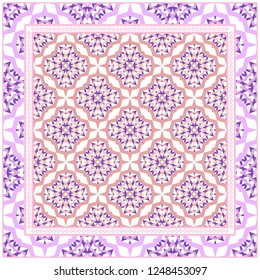 Ornament With Geometric Colorful Pattern. For Print On Fabric, Papper, Silk Neck Scarf, Kerchief Design. Vector Illustration