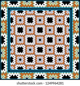 Ornament With Geometric Colorful Pattern. For Print On Fabric, Papper, Silk Neck Scarf, Kerchief Design. Vector Illustration