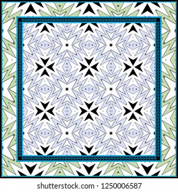 Ornament With Geometric Colorful Pattern. For Print On Fabric, Papper, Silk Neck Scarf, Kerchief Design. Vector Illustration