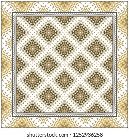 Ornament With Geometric Colorful Pattern. For Print On Fabric, Papper, Silk Neck Scarf, Kerchief Design. Vector Illustration
