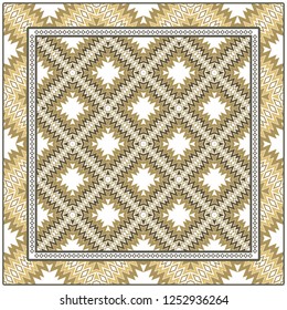 Ornament With Geometric Colorful Pattern. For Print On Fabric, Papper, Silk Neck Scarf, Kerchief Design. Vector Illustration