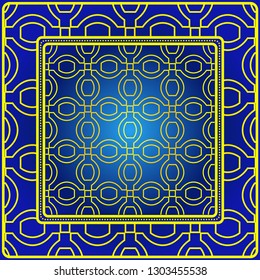 Ornament With Geometric Colorful Pattern. For Print On Fabric, Papper, Silk Neck Scarf, Kerchief Design. Vector Illustration. Yellow blue color.
