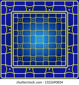 Ornament With Geometric Colorful Pattern. For Print On Fabric, Papper, Silk Neck Scarf, Kerchief Design. Vector Illustration. Yellow blue color.