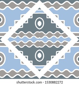 Ornament and geometric pattern for background, hand-drawn in trending blue tones