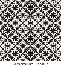Ornament geometric vector seamless pattern. Abstract mosaic texture with intersecting geometrical shapes, stars. Ornamental monochrome background, repeat tiles. Elegant design for decor, fabric, cloth
