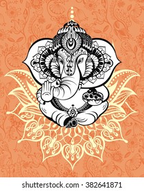 Ornament God Ganesha. Invitation cards Diwali Holiday