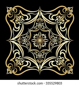 Ornament gold card with mandala. Geometric square element made in vector. Perfect  cards for any other kind of design, birthday and other holiday, kaleidoscope,  medallion, yoga, india, arabic