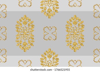 ornament gold glitter wallpaper in the style of Baroque. Seamless vector for fabric, packaging. Ornate Damask