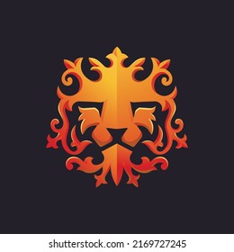 Ornament gold Lion Head mascot vector illustration