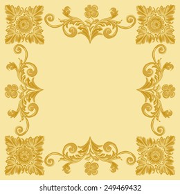 Ornament gold pattern vintage frame on a yellow background