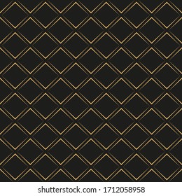 Ornament of golden rhombuses on black background. Vector seamless pattern.