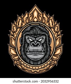 Ornament of gorilla head. Premium vector