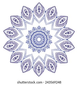 Ornament hand drawn card mandala. Geometric circle element made in vector. Perfect cards for any other kind of design, birthday and other holiday, kaleidoscope,  Watercolor, yoga, india, arabic