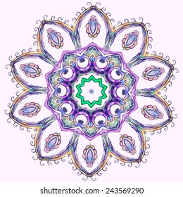 Ornament hand drawn card mandala. Geometric circle element made in vector. Perfect cards for any other kind of design, birthday and other holiday, kaleidoscope,  Watercolor, yoga, india, arabic
