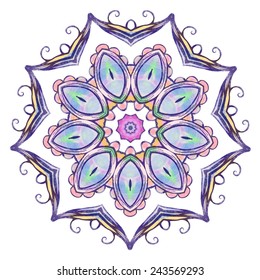 Ornament hand drawn card mandala. Geometric circle element made in vector. Perfect cards for any other kind of design, birthday and other holiday, kaleidoscope,  Watercolor, yoga, india, arabic