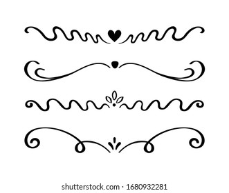 Ornament hand drawn divider collection. Vintage lines and borders. Doodle design elements. Vector illustration.