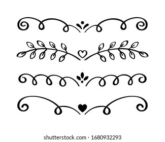 Ornament hand drawn divider collection. Vintage lines and borders. Doodle design elements. Vector illustration.