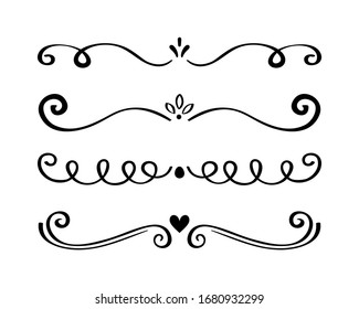 Ornament hand drawn divider collection. Vintage lines and borders. Doodle design elements. Vector illustration.