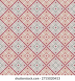 ornament of hand drawn squares. vector seamless pattern. pink, blue repetitive background. modern decorative art. geometric fabric swatch. embroidery template. textile design