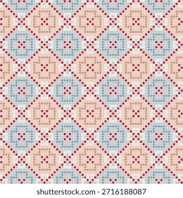 ornament of hand drawn squares. vector seamless pattern. pink and blue repetitive background. modern decorative art. geometric fabric swatch. embroidery template. textile design