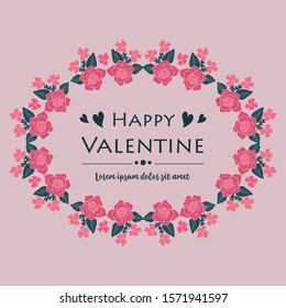 Ornament of happy valentine card, with wallpaper element of leaf floral frame. Vector