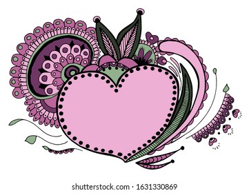 Ornament with a heart inside. Isolated white. Stock illustration.