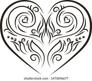 Un corazón adornado con un diseño simple, vector, dibujo a color o ilustración.