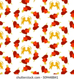 Ornament of hearts and cupids, vector illustration
