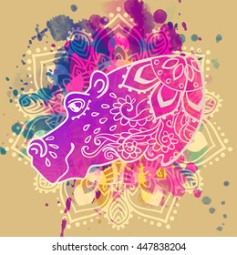 Ornament  hippo vector. Beautiful illustration hippopotamus for design, print clothing, stickers, tattoos, Adult Coloring book. Hand drawn animal illustration. Hippo lace ornamental