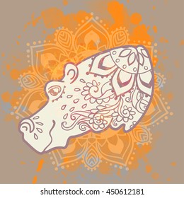 Ornament  hippo vector. Beautiful illustration hippopotamus for design, print clothing, stickers, tattoos, Adult Coloring book. Hand drawn animal illustration. Hippo lace ornamental